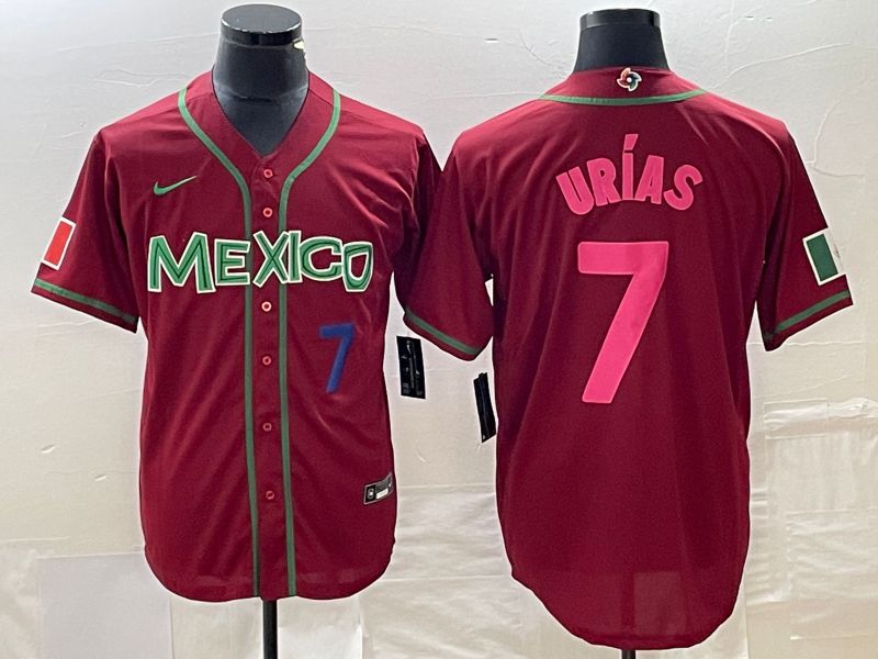Men 2023 World Cub Mexico #7 Urias Red pink Nike MLB Jersey4->more jerseys->MLB Jersey
